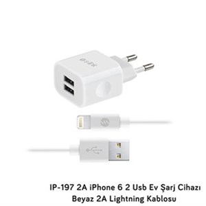 S-link IP-197 iPhone 2 Usb 2A Ev Şarj Cihazı-Beyaz